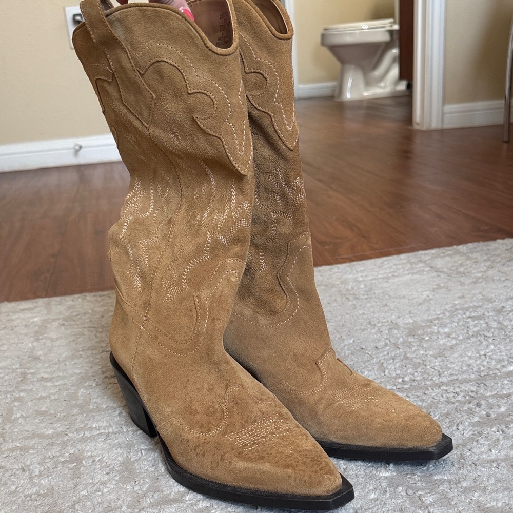 Zara Tan Western Heeled Boots